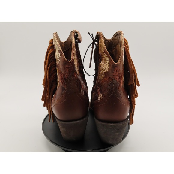 Ariat Boots Womens Size 7.5 Brown Sunflower Fringe Western Leather Ankle Cowgirl - Picture 5 of 9